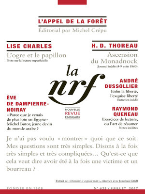 cover image of La Nouvelle Revue Française N° 625